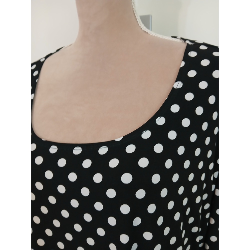 Susan Graver Liquid Knit Polka Dot Tunic Top Black White 2X 3/4 Sleeve Modest - Picture 2 of 10